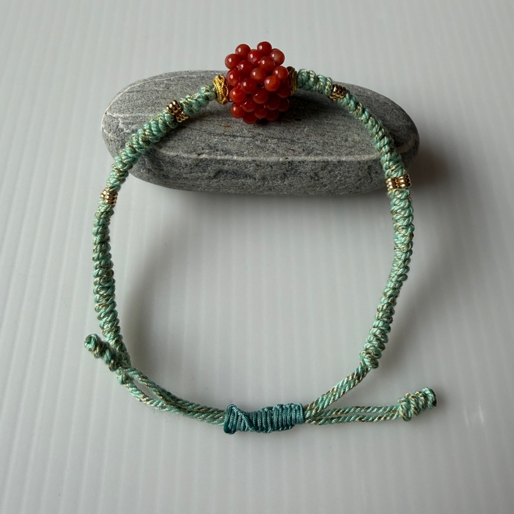 Handmade Nanhong Red Agate Bead Bracelet – Adjustable hand braided Cord